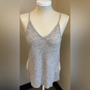 Rebel Rogue deep vneck grey long side slit tank plunging back women’s size S